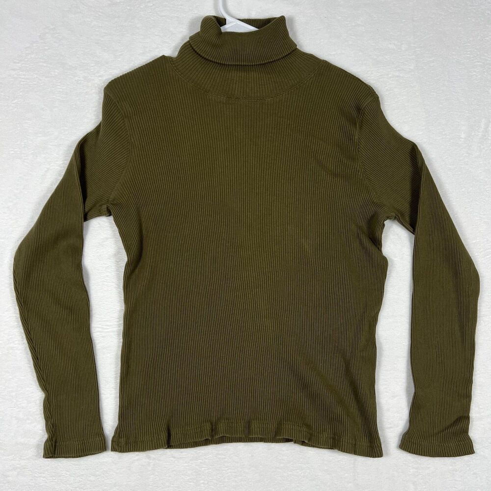 Pierre Cardin Mens Turtleneck Sweater Size XL Olive Green Ribbed Cotton Knit Top